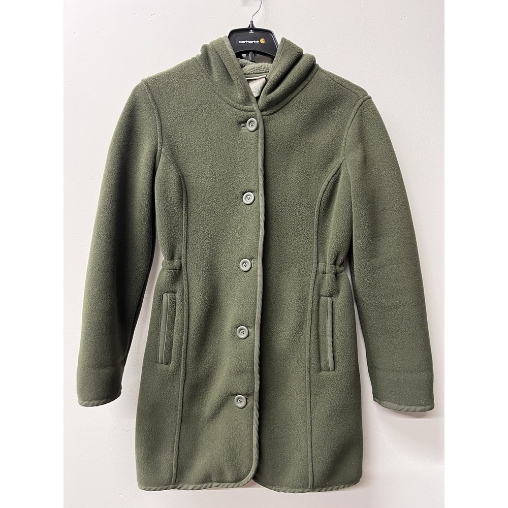 Vintage LL Bean Womens Fleece Parka Sherpa Lined Jacket Coat Medium Olive Green